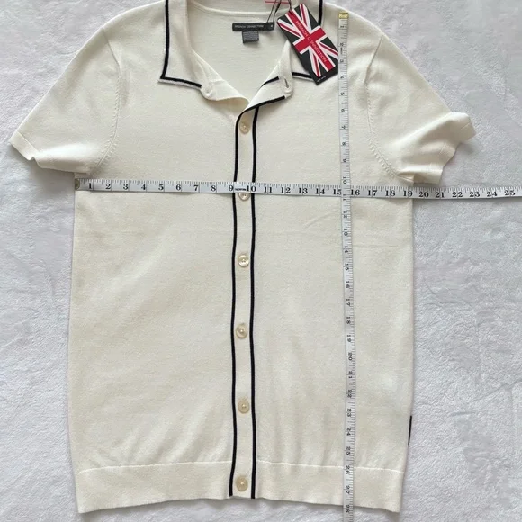 FRENCH CONNECTION Cream Button Down Short Sleeve Sweater Shirt--M - Picture 11 of 11
